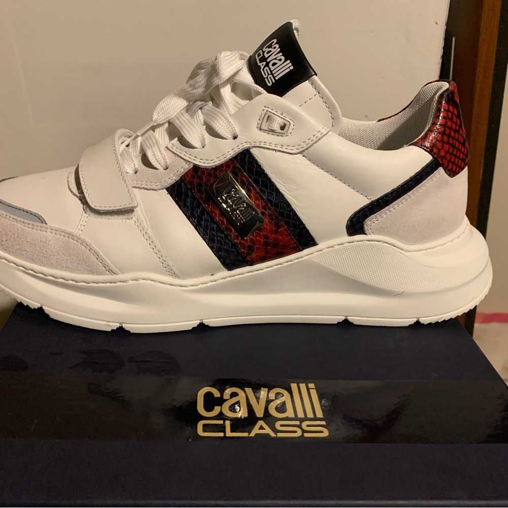 Cavalli Class White Sneakers with Red and Black Details